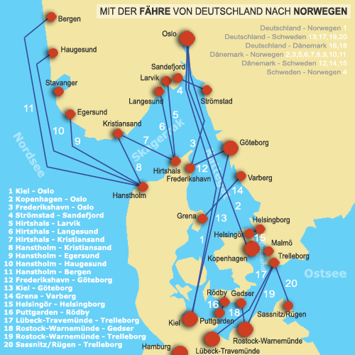 Die 20 wichtigsten Fährlinien nach Skandinavien